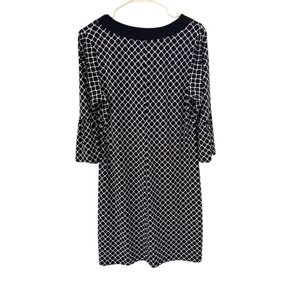 En Focus Studio Navy White Geometric Print Bell Sleeve Shift Dress Size 12 - Picture 6 of 6
